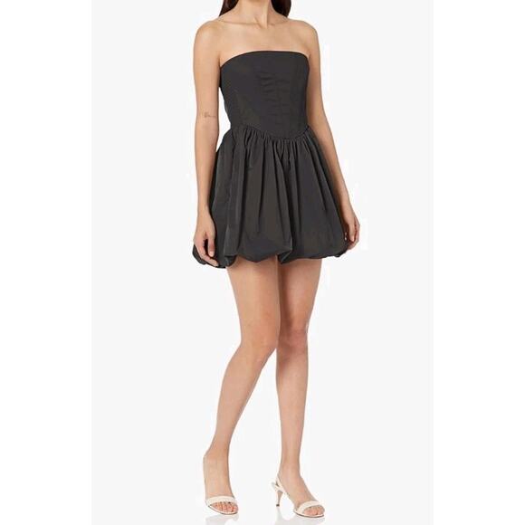 Amanda Uprichard Pompeo Black Taffeta Bubble Hem Strapless Mini Party Dress XS - Picture 1 of 13